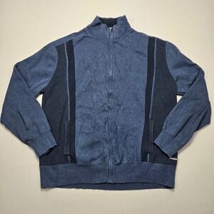 Calvin Klein Full Zip Metal Logo Sweater Jacket Knit Ribbed Trim Blue Men's XL